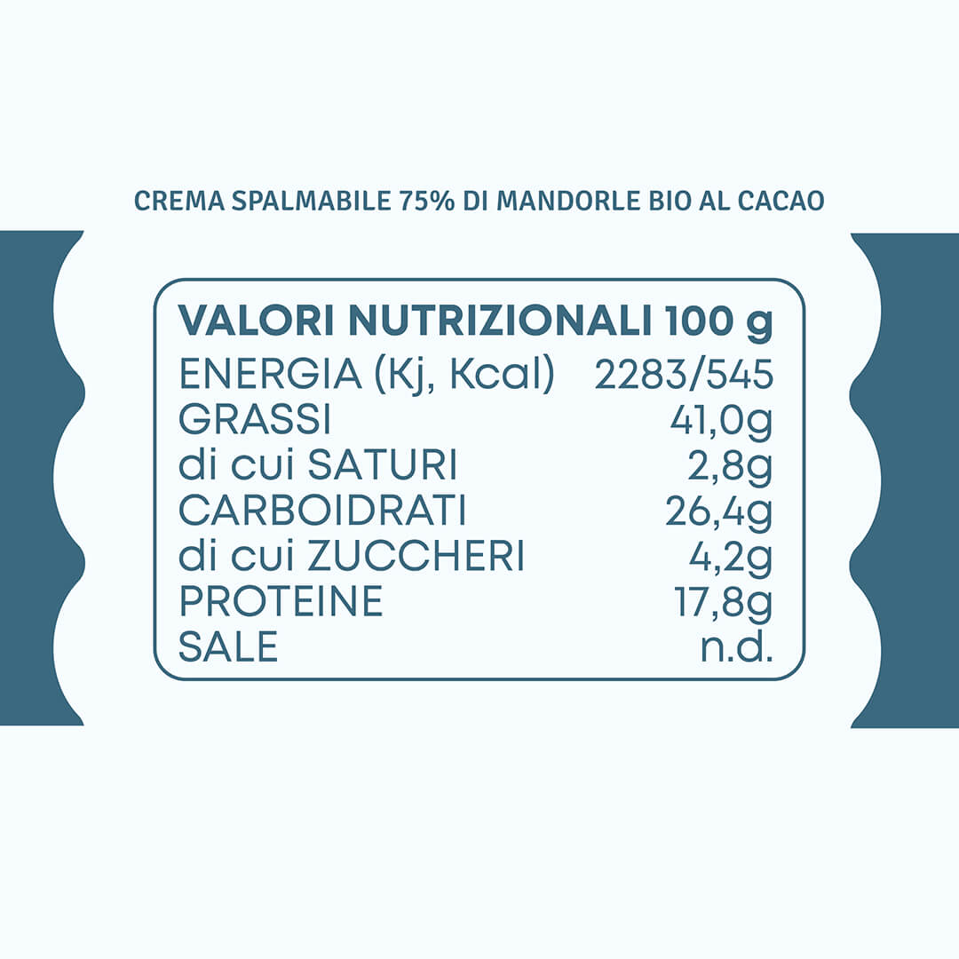 Crema 75% Mandorle Bio e Cacao - Senza zuccheri aggiunti